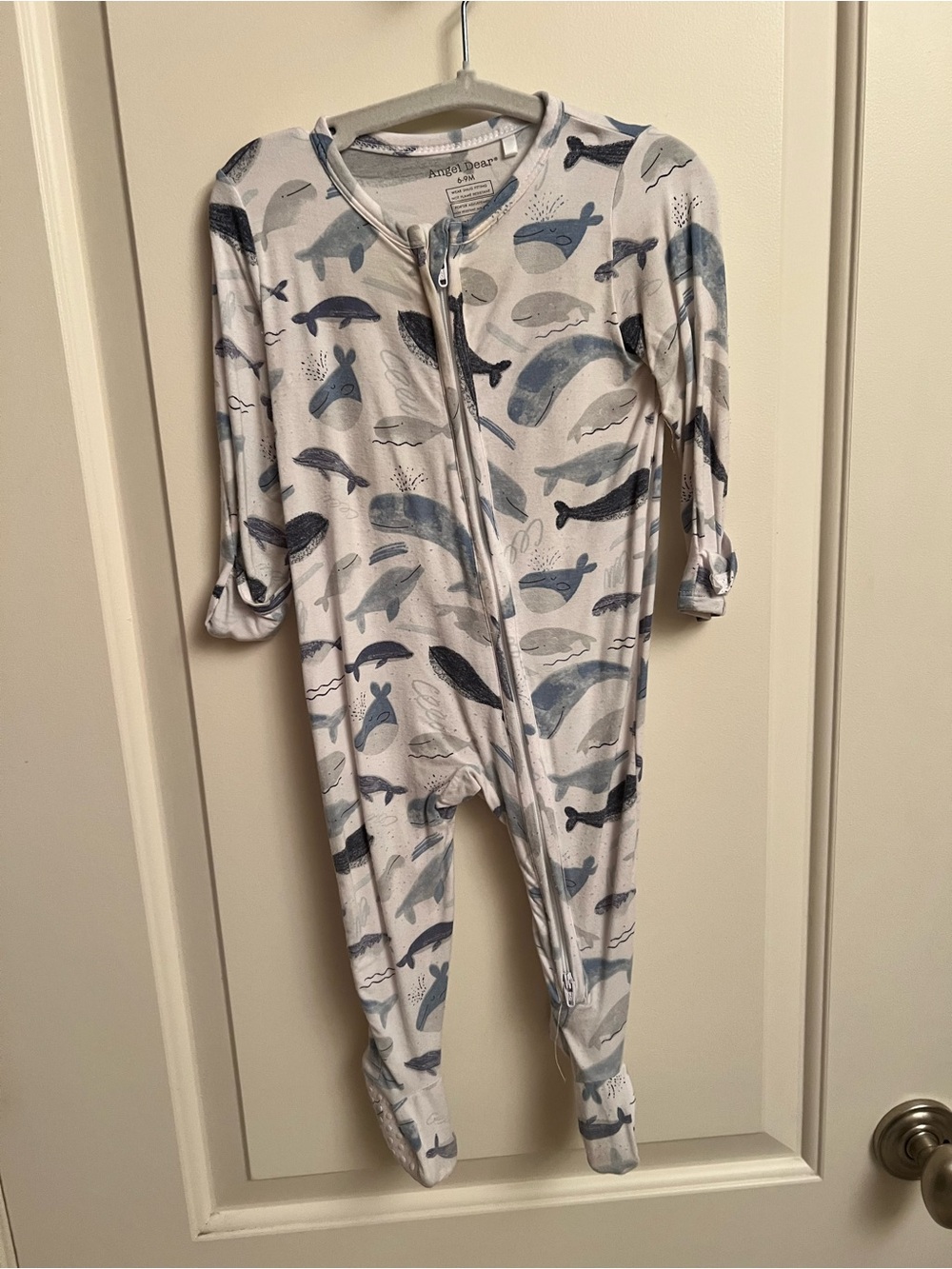 Angel Dear White Footed One-Piece with Blue Whale Print